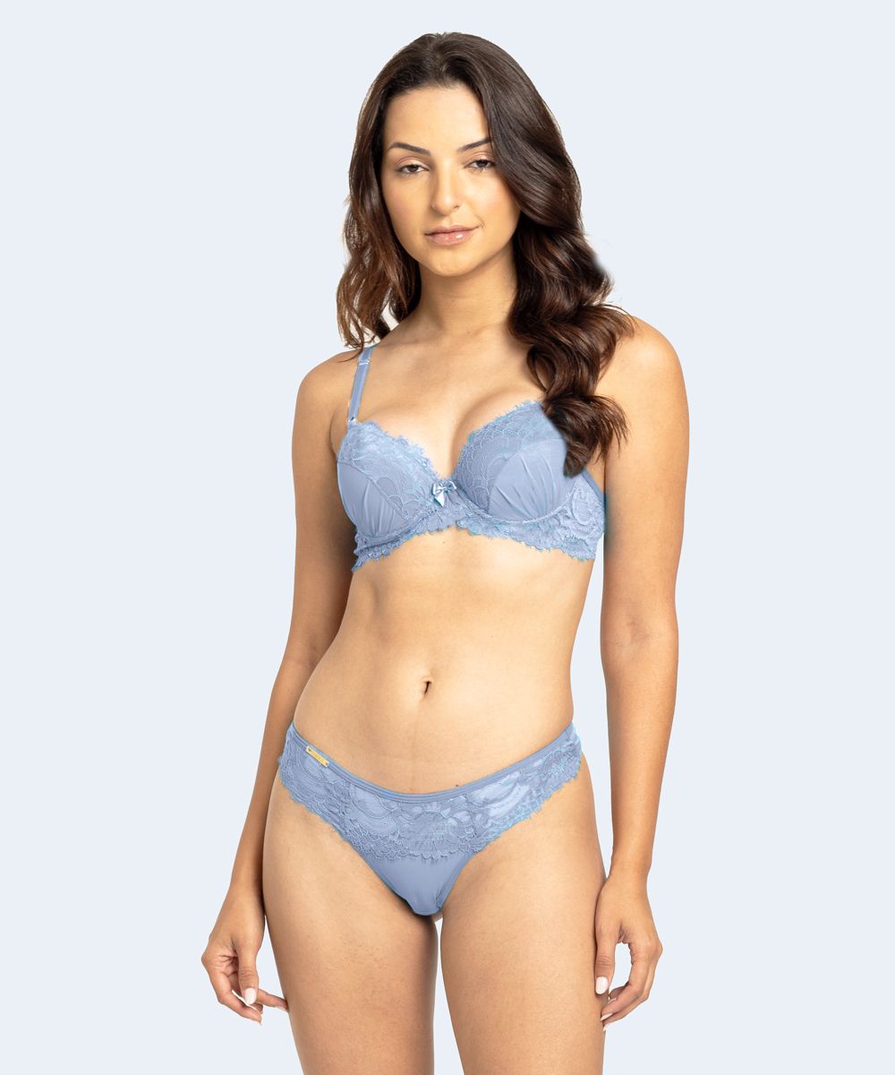 Conjunto de Microfibra com Detalhe de Renda Calcinha Fio - FEMME FATALLE